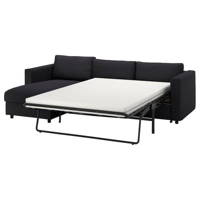 Mörkgrå VIMLE bäddsoffa, modern design, med vit madrass.