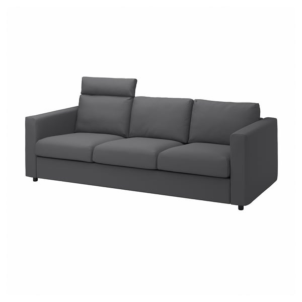 VIMLE mörkgrå soffa, modern elegant design med kuddar, tillverkad av bomull och polyester.