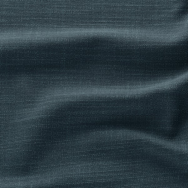 Närbild av VIMLE sofftyg; Mjuka, texturerade vågor i dämpade blå toner.