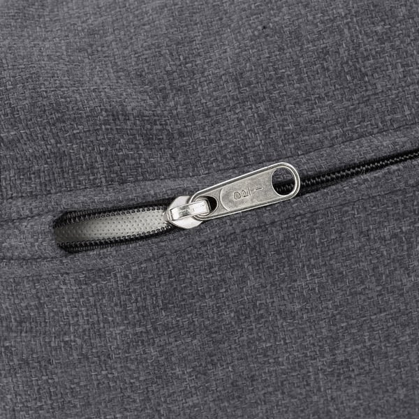 Närbild av grå tyg dragkedja, robust, metallisk löpare, robust dragkedja