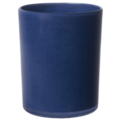 Cylindrisk ljusstake i blått glas, handgjord, matt yta.