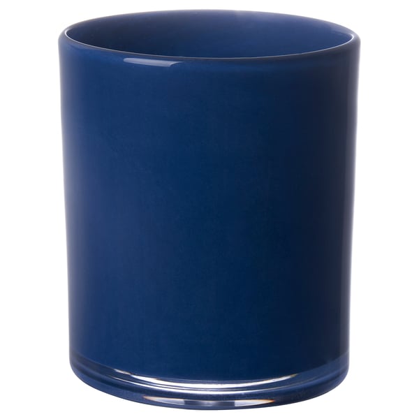 Blå keramisk cylindrisk ljusstake, slät yta, enfärgad.