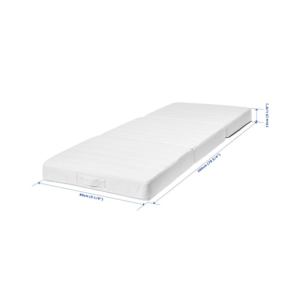 Vit Vithall bäddsoffa för flera användningsområden, 80x200cm, hopfällbar, med bärhandtag.