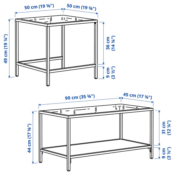 VITTSJÖ Satsbord, set om 2, svartbrun/glas, 90x50 cm