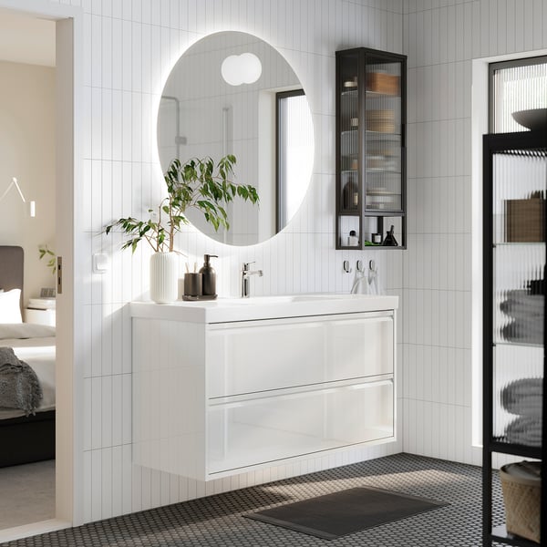 ÄNGSJÖN Meuble lavabo avec tiroirs, brillant blanc, 120x48x63 cm - IKEA