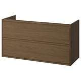 Le meuble de salle de bains ÄNGSJÖN en finition bois foncé. Il s’agit de deux tiroirs avec poignées intégrées, conçus pour être fixés au mur ou utilisés avec un comptoir.