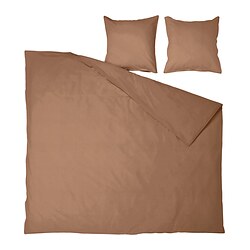 Ensemble de literie marron ÄNGSLILJA avec couette et 2 oreillers, coton recyclé, design carré, terreux.