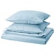 Ensemble de literie bleu clair, coton doux, comprend couette et taies d’oreiller, design simple.