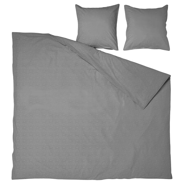 Ensemble de couette gris, comprend une housse et des oreillers, coton doux, design minimaliste.