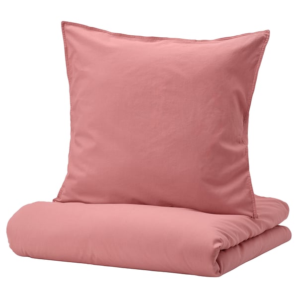 Housses de couette et d’oreiller en coton rose, simples, carrées, avec fermeture éclair et enveloppe.