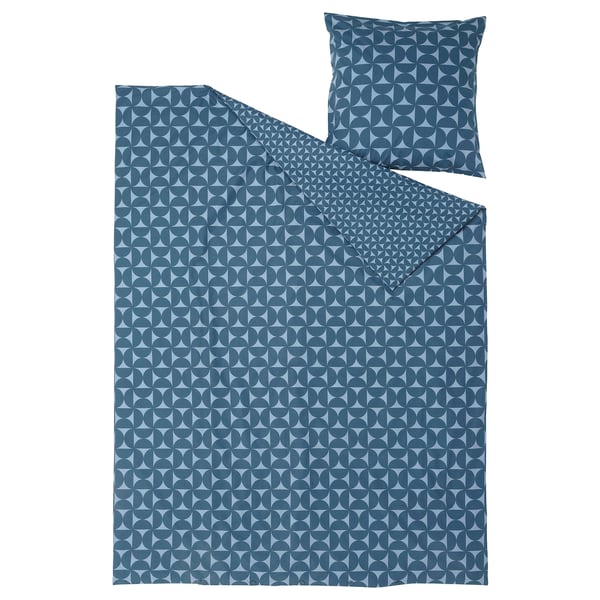 Parure de lit circulaire bleue avec couette et oreillers, coton-viscose.