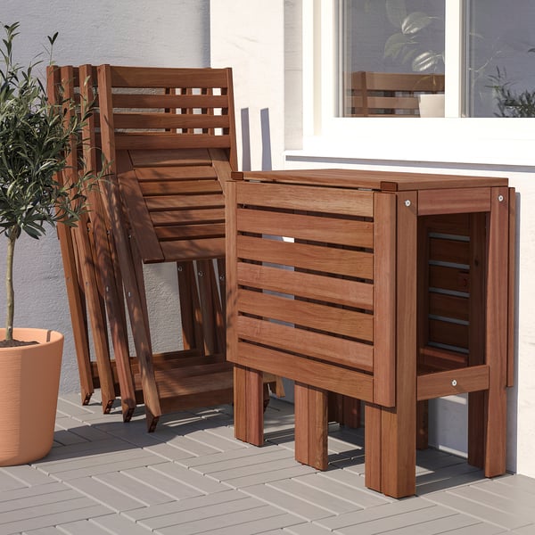 ÄPPLARÖ Table+4 chaises pliantes, extérieur, teinté brun IKEA