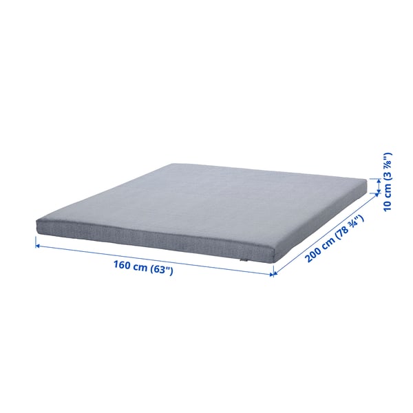 Matelas en mousse grise, 160x200 cm, ferme, rectangulaire, design simple, garantie 10 ans.