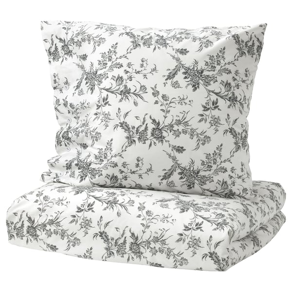ALVINE KVIST Housse couette + taie, blanc, gris, 150x200/65x65 cm IKEA