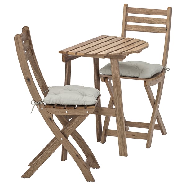 Askholmen Table Mur 2 Chaises Pliantes Ext Teinte Gris Brun Kuddarna Gris Ikea