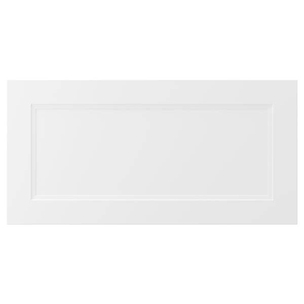 Façade de tiroir AXSTAD : blanche, mate, lignes douces, design de panneaux encastrés.