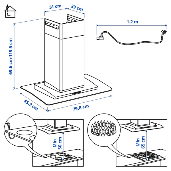 BALANSERAD Hotte aspirante murale, acier inoxydable/verre, 80 cm - IKEA