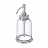 Distributeur de savon chromé BALUNGEN, verre transparent, forme cylindrique, design poli.