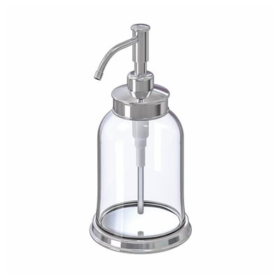 Distributeur de savon chromé BALUNGEN, verre transparent, forme cylindrique, design poli.