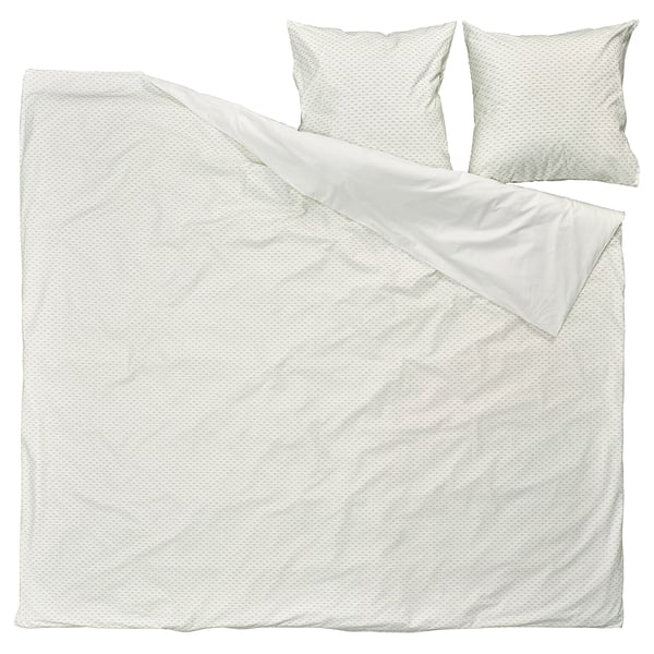 BANDKNIPPE Housse de couette et 2 taies, blanc/vert, 240x220/65x65 cm