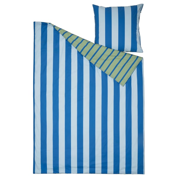 BARNDRÖM Housse de couette et 1 taie, bleu vert/motif rayé, 150x200/65x65 cm