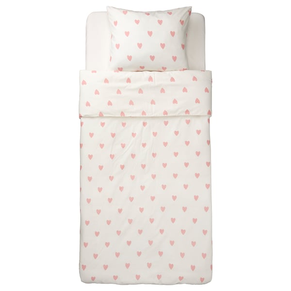 Barndrom Housse De Couette Et 1 Taie Motif Coeur Blanc Rose 150x0 65x65 Cm Ikea