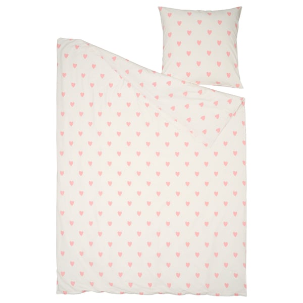 BARNDRÖM Housse de couette et 1 taie, motif coeur blanc/rose, 150x200/65x65 cm