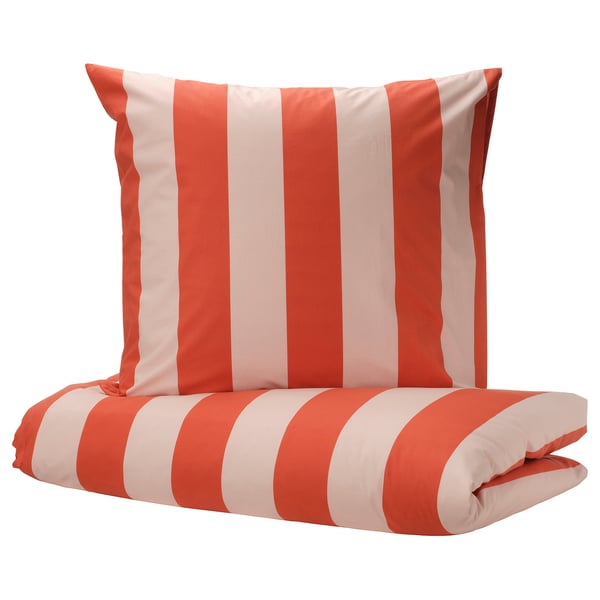 BARNDRÖM Housse de couette et 1 taie, rose rouge/motif rayé, 150x200/65x65 cm