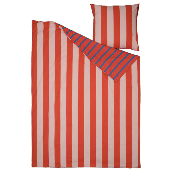BARNDRÖM Housse de couette et 1 taie, rose rouge/motif rayé, 150x200/65x65 cm