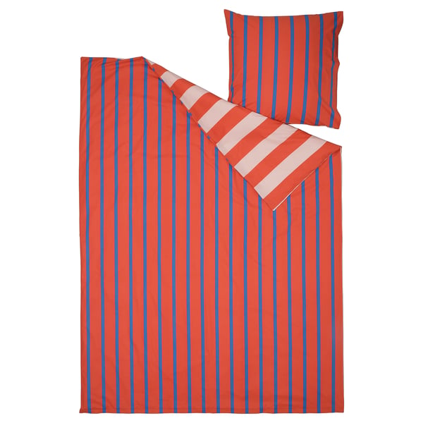 BARNDRÖM Housse de couette et 1 taie, rose rouge/motif rayé, 150x200/65x65 cm