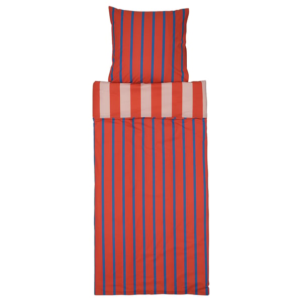 BARNDRÖM Housse de couette et 1 taie, rose rouge/motif rayé, 150x200/65x65 cm