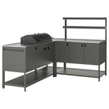 Ensemble de cuisine d’extérieur BÅTSKÄR, gris, acier inoxydable, en forme de L, moderne.