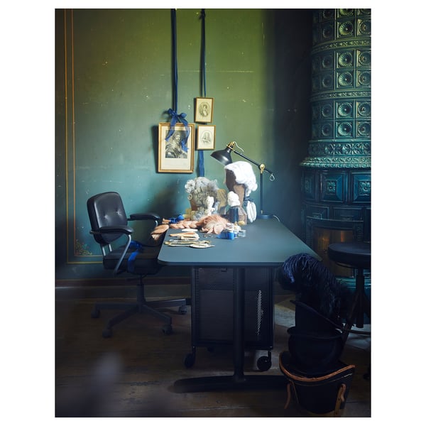 Bekant Bureau Assis Debout Linoleum Bleu Noir 160x80 Cm Ikea