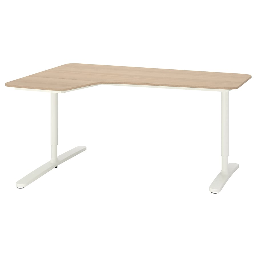 BEKANT Bureau d'angle gauche, plaqué chêne blanchi/blanc, 160x110 cm IKEA