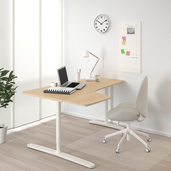 Bekant Bureau D Angle Gch Plaque Chene Blanchi Blanc 160x110 Cm Ikea