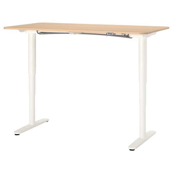 Bekant Bureau Assis Debout Plaque Chene Blanchi Blanc 160x80 Cm