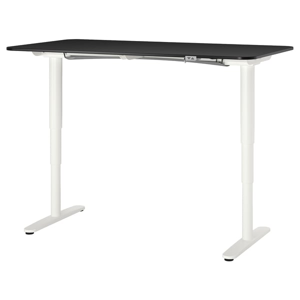 Bekant Bureau Assis Debout Plaque Frene Teinte Noir Blanc