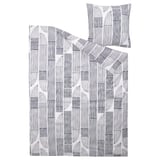 Parure de lit Bergkorsort, blanche avec motifs de feuilles, coton/viscose, rectangulaire avec fermeture enveloppe.