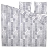 L’ensemble de literie Bergkorsort, blanc avec motif de feuilles grises, coton/viscose, comprend des housses de couette et d’oreiller.