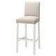 Tabouret de bar BERGMUND, beige, coussin en tissu sur socle en métal blanc, support dorsal, confortable.