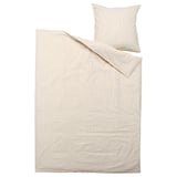 Parure de lit BERGPALM beige à rayures, 100 % coton, housse de couette et taie d’oreiller.