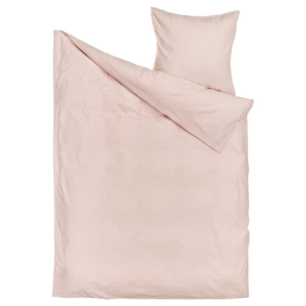 Parure de lit Berppalm : rose clair, rayée, coton doux, rectangulaire avec taie d’oreiller enveloppe.