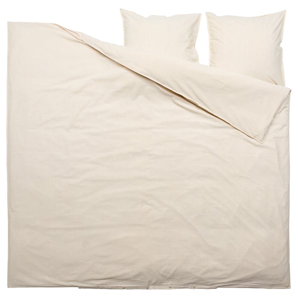 Parure de lit BERGPALM, rayures beige clair, 100 % coton, rectangulaire avec fermeture à boutons.