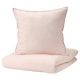 Ensemble de couette BERGPALM rose clair, coton, motif à rayures, avec taie d’oreiller. Classique et accueillant.