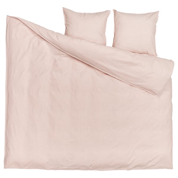 Parure de lit BERGPALM, beige rosé, rayée, 100 % coton, comprend couette et 2 oreillers.