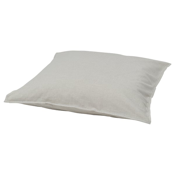 Une taie d’oreiller BERGPALM en gris clair, en 100 % coton, avec des motifs rayés classiques.