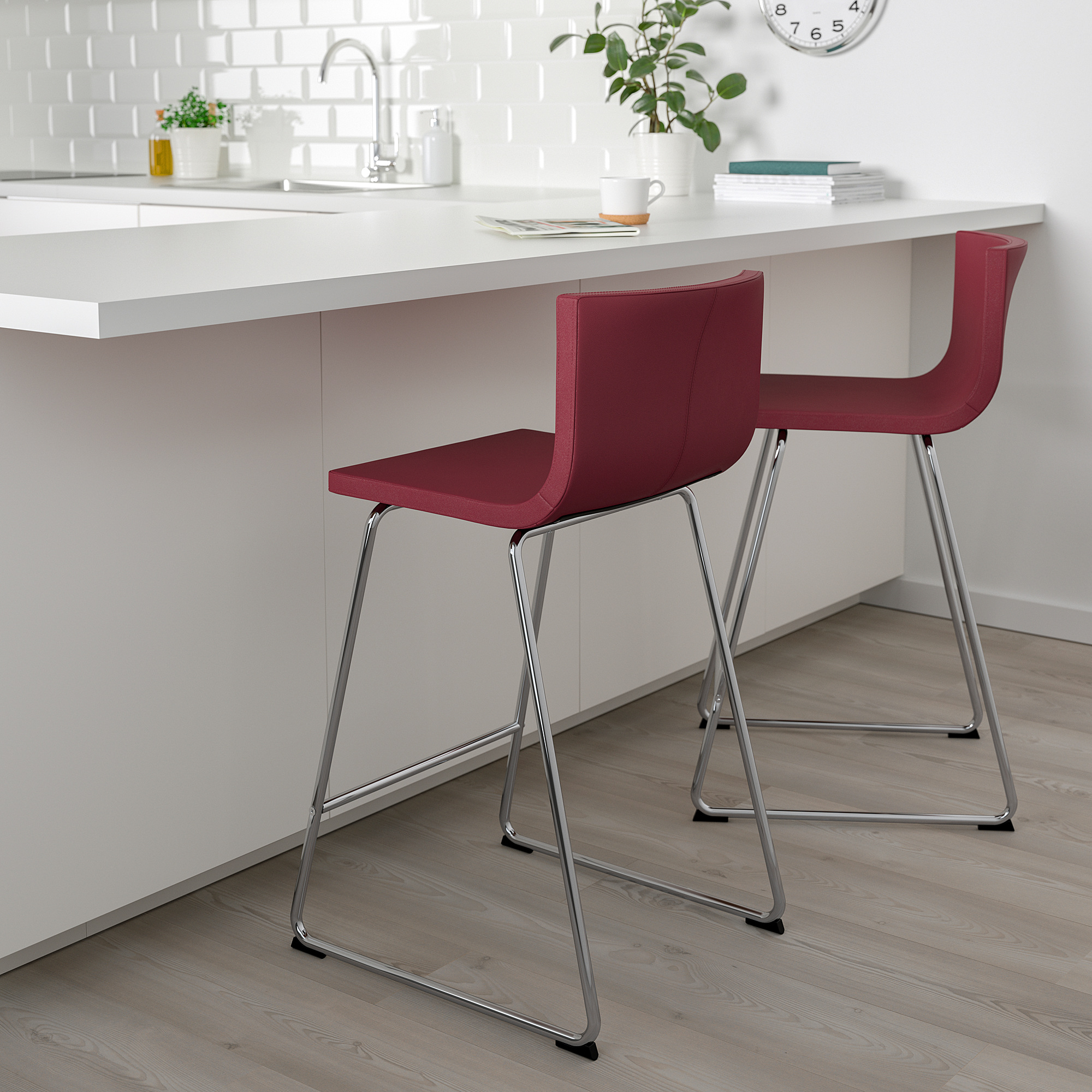 BERNHARD Chaise de bar, chromé, Mjuk rouge foncé IKEA