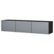 Banc TV ikea BESTÅ gris moderne au design épuré. Trois portes lisses, de forme carrée, murales.