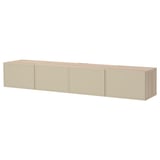 BESTÅ Banc TV avec portes, effet chêne blanchi/Krukmakare beige, 240x42x38 cm
