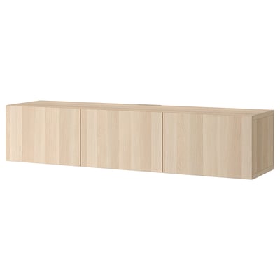 Meuble TV moderne en bois clair avec quatre portes, design élégant, parfait pour les salons.